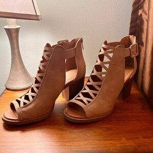 Soda Tan Cutout Heeled Sandals